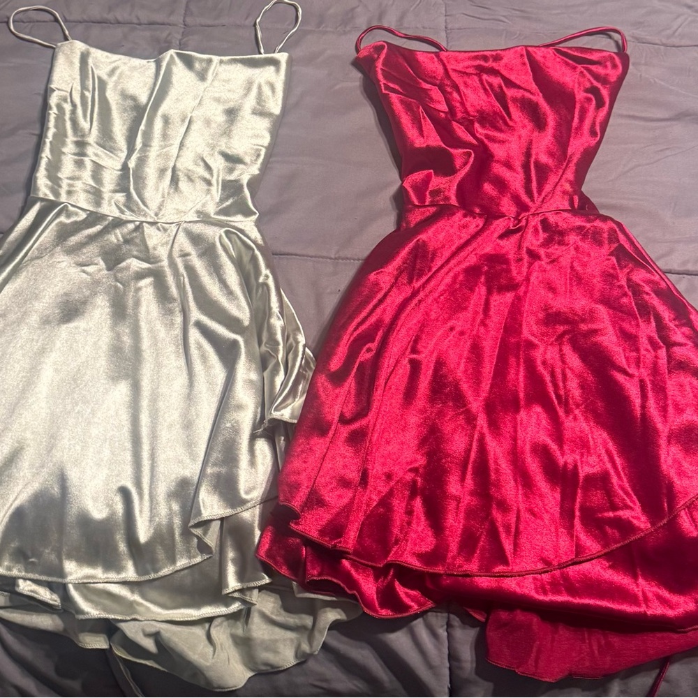 Elegant Red and Sage Satin Dresses